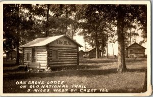 RPPC Oak Grove Lodge, Log Cabins Casey IL Vintage Postcard S34