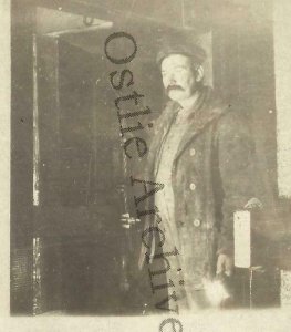 RPPC c1910 INTERIOR MINE Mining Miner ELEVATOR BUCKET posing 400 FOOT LEVEL