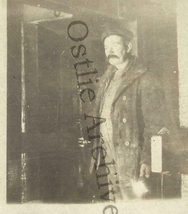 RPPC c1910 INTERIOR MINE Mining Miner ELEVATOR BUCKET posing 400 FOOT LEVEL