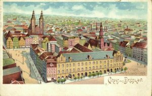 poland, WROCŁAW BRESLAU, Panorama Bazylika św. Elżbiety (1899) Litho Postcard