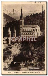 Old Postcard Lourdes Grotto and Basilica