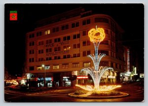 Night View of Moroccan Bank Plaza of France 4x6 Vintage Postcard 0303