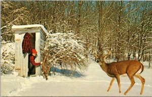 Hunting Deer With Hunter In Outhouse