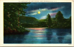 Vtg 1930s Moonlight on Lake Kanuga Hendersonville North Carolina NC Postcard