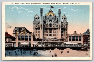 Atlantic City NJ~Front View Of Hotel Marlborough Bleheim From Beach~Vtg Postcard