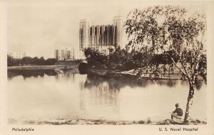 Philadelphia Pennsylvania~US Navy Hospital~Boy Fishing in Lake~1936 RPPC