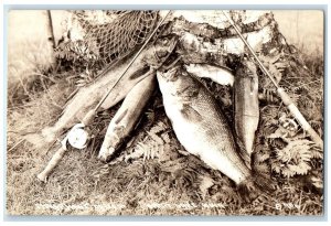 c1940's Fishes Men' Delight Spirit Lake Iowa IA RPPC Photo Antique Postcard