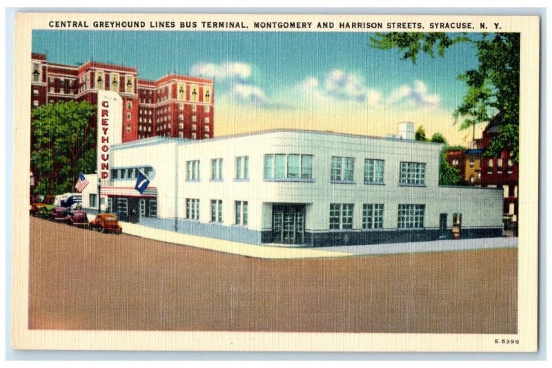 1940 Central Greyhound Lines Bus Terminal Montgomery  Syracuse New York Postcard