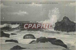 Old Postcard Island Brehat deferiant Wave on Rocks