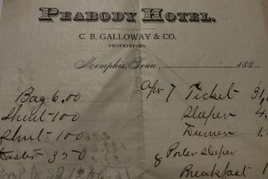 Vintage 1800s PEABODY HOTEL C. B. Galloway & Co MEMPHIS Tennessee Billhead