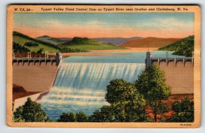 Postcard Tygart Valley Flood Control Dam West Virginia Tygart River Linen 1941