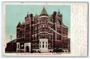 1905 City Hall Central Fire Station Exterior Spokane Washington Vintage Postcard