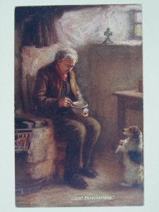 Scottish Life GREAT EXPECTATIONS Dog & Bowl c1908 Postcard by Raphael Tuck 9479