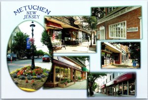 VINTAGE POSTCARD CONTINENTAL SIZE MULTIPLE SCENES ON MAIN STREET METUCHEN N.J.