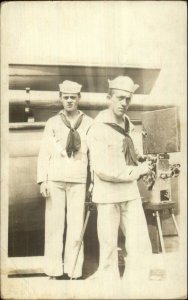 US Navy Sailors Ship Moving  Picture Camera Atlantic Fleet Real Photo Postcard