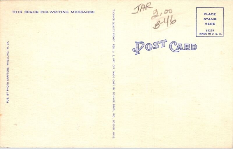 Historic City Hall Building Streetview Wellsburg West Virginia Linen Postcard