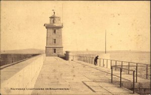 HOLYHEAD LIGHTHOUSE WALES Breakwater View SEPIATONE c1910 Postcard