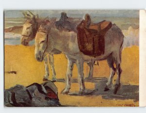 Postcard Donkeys on the beach By Isaac Israels
