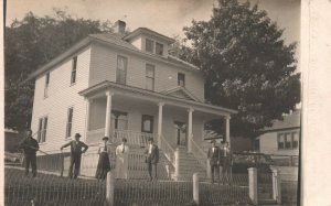 Vintage Postcard RPPC Family Dressed Suits in Front of House Photo