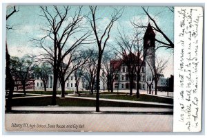 Albany New York NY Postcard High School State House And City Hall Scene 1910s