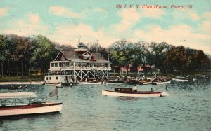 Vintage Postcard 1910's The I.V.Y. Club House Yacht Ocean Boats Peoria Illinois