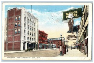 1916 Broadway Looking South Business Section Billings Montana MT Cars Postcard