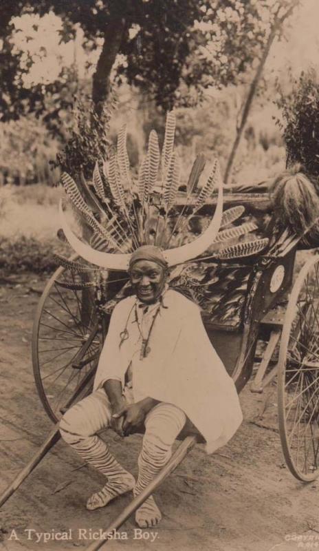 Durban South Africa Ricksha Boy Vintage Cart Transport Rare Real Photo Postcard