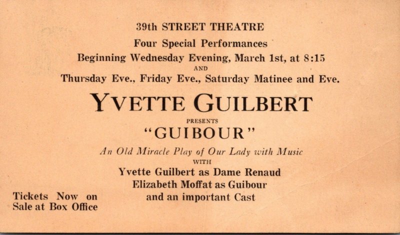 39th Street Theatre Yvette Guilbert Presents Guibour