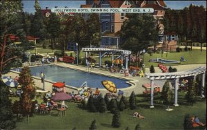 West End New Jersey NJ Hollywood Hotel Swimming Pool Linen Vintage Postcard