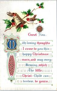 ARTS & CRAFTS Style CHRISTMAS Greeting  Postcard  1909   TO GREET YOU