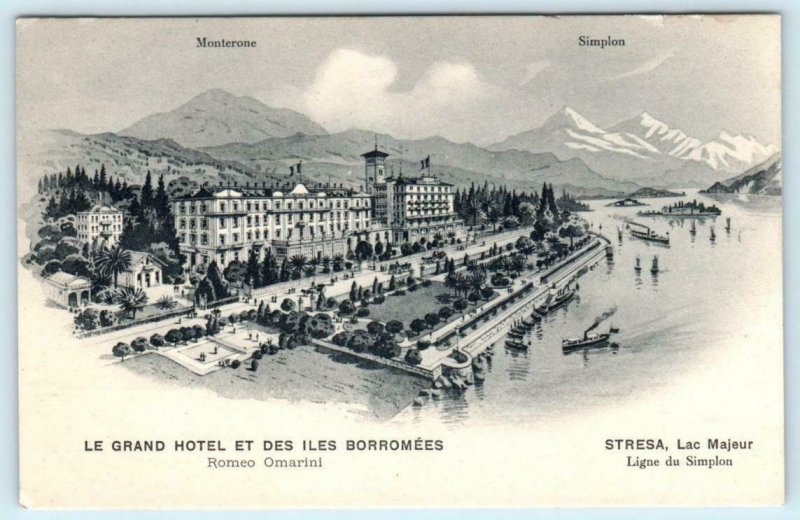 STRESA, ITALY Lake Maggiore LA GRAND HOTEL et des ILE BORROMEES c1910s Postcard