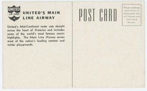 UNITED AIRLINES VINTAGE MAP Route Airline Issued Postcard