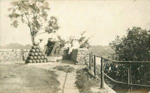 C-1910 Military Canon Balls Emplacement View Tourists RPPC Photo Postcard 4242