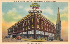 Danmoore Hotel Portland Oregon linen postcard