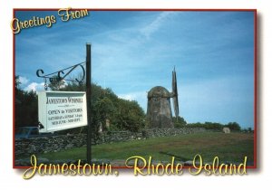 Postcard Windmill Wooden Lattice Arms Grinding Stones Jamestown Rhode Island RI
