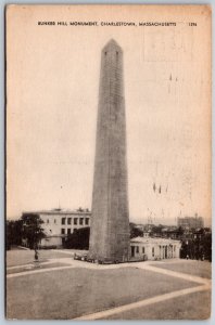 Vtg Charlestown Massachusetts MA Bunker Hill Monument 1950 View Postcard