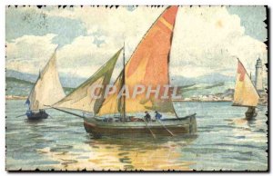 Old Postcard Boat Sailboat (drawing hand)