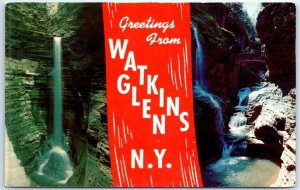 Spectacular Cavern Cascade & Rainbow Falls - Greetings from Watkins Glen, N. Y.