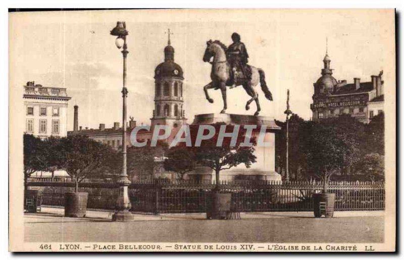 Postcard Old Lyon Place Bellecour Louis XIV Statue Church of Charity