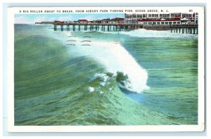 Wave Asbury Park Fishing Pier Ocean Grove NJ New Jersey Postcard (BP8)