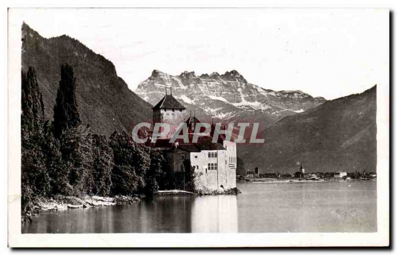 Old Postcard Lac Leman The Chateau Chillon and Les Dents Du Midi