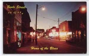 Beale Street at Night Home of the Blues Memphis Tennessee postcard