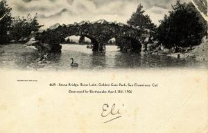 CA - San Francisco. Golden Gate Park Stone Bridge, Stow Lake. Destroyed by 19...