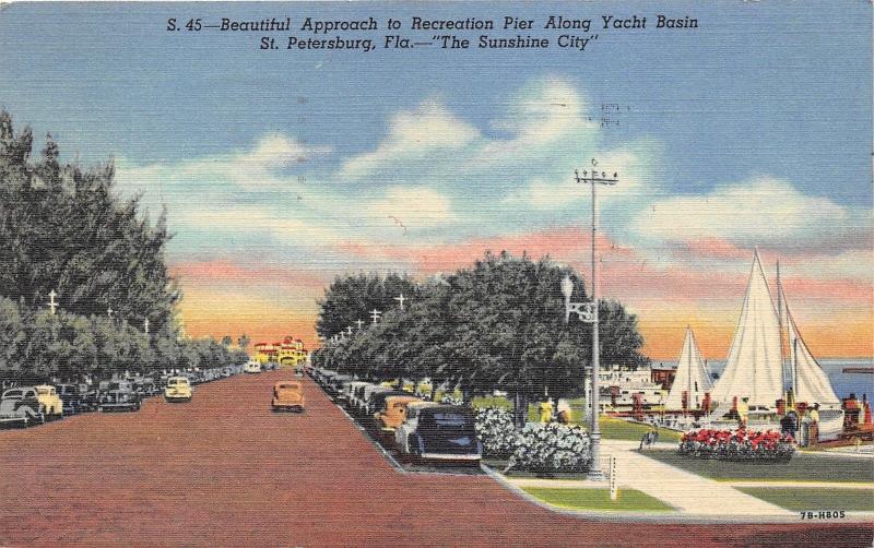 St Petersburg Florida~Approach to Recreation Pier @ Yacht Basin~1949 Postcard