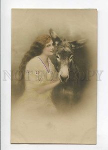 279870 Belle Woman NYMPH Long Hair DONKEY vintage PHOTO PC