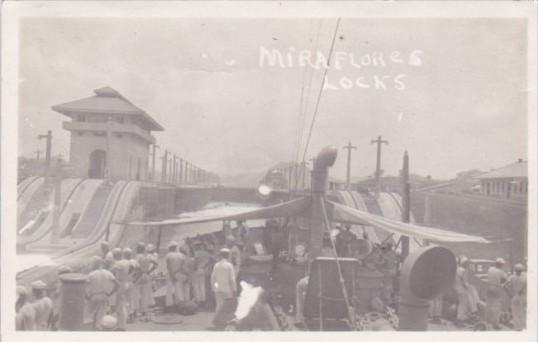 Panama Sailors Aboard Ship Entering Miraflores Locks Panama Canal Photo