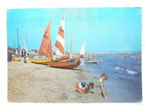 Two Little Girls on Beach by Boats at Studland Dorset Vintage Postcard c1981