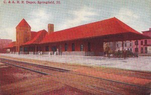 Postcard C & A.R.R. Railroad Depot Springfield IL