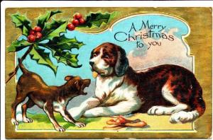 Two Dogs Merry Christmas - 1911