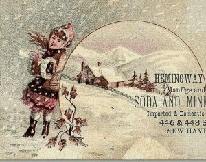 Hemingway Bradley Soda Mineral Water Winter Victorian Calling Card New Haven CT